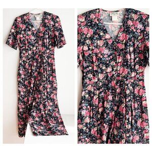 Vintage 90s Northern Traditions Floral Wide Leg Jumpsuit S/M